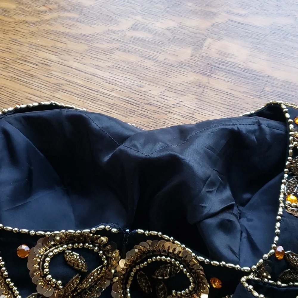 Vtg Jovani black silk gown with gold sequin detail - Picture 9 of 13